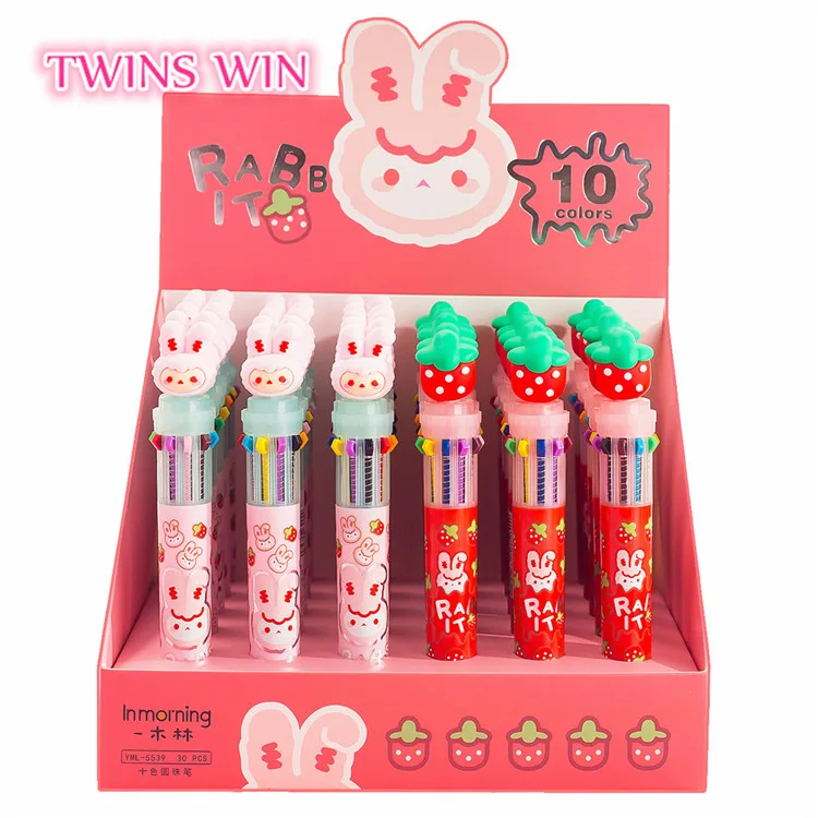 Multi-color cartoon ballpoint pen push10color multi-function oil pen creative cute children gift 30pcs/set 508