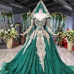 Luxury Green Dress off shoulder Luxury Lace beaded Hot Bride Ball Gown Wedding Dress For Women
