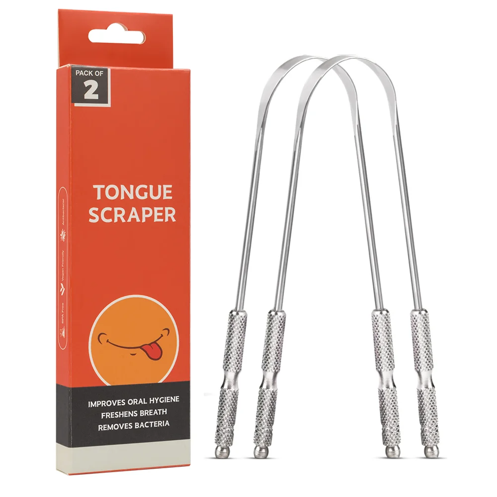 Custom Wholesale Tongue Cleaner Reusable Stainless Steel Helps Fight Bad Breath Tongue Scraper
