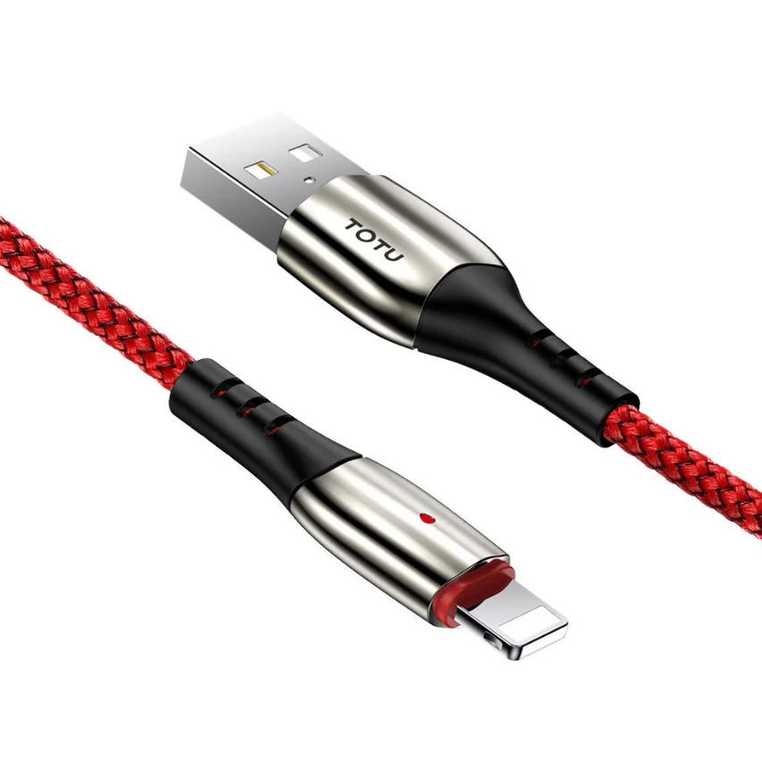 
TOTU BL-002 hot 1.2m 1.8m zinc alloy 3A data kabel for iPhone durable nylon braided USB cable with led light 