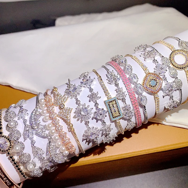 PUSHI Simple fashion friendship geometric Alloy mixed batch bracelet zircon bracelet bracelets for women jewelry