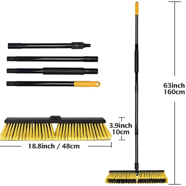 Garden  Heavy Duty Push Broom Floor And Cleaning Sweeping Plastic Brush Outdoor Stiff Sweeping Magic Brooms With Long Handle