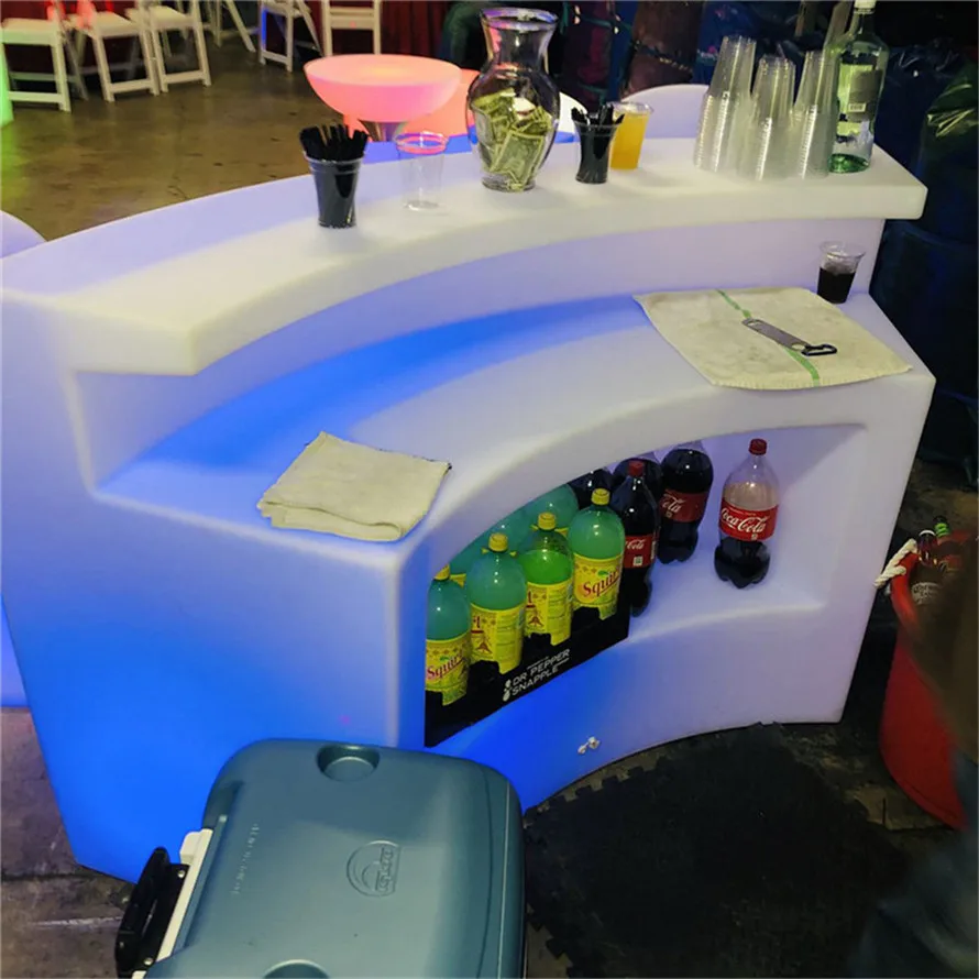 Portable LED bar nightclub furniture table rechargeable colorful illuminated PE led high bar table for party event