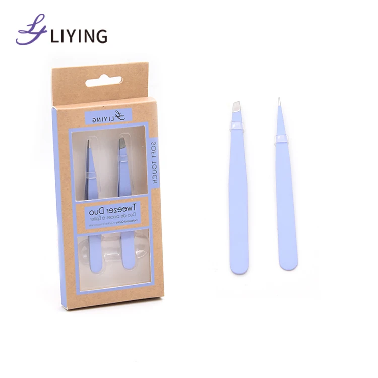 High Quality Customized Beauty Care Tool Stainless Steel Pointed Tip Slanted Eyebrow Eyelash Tweezers