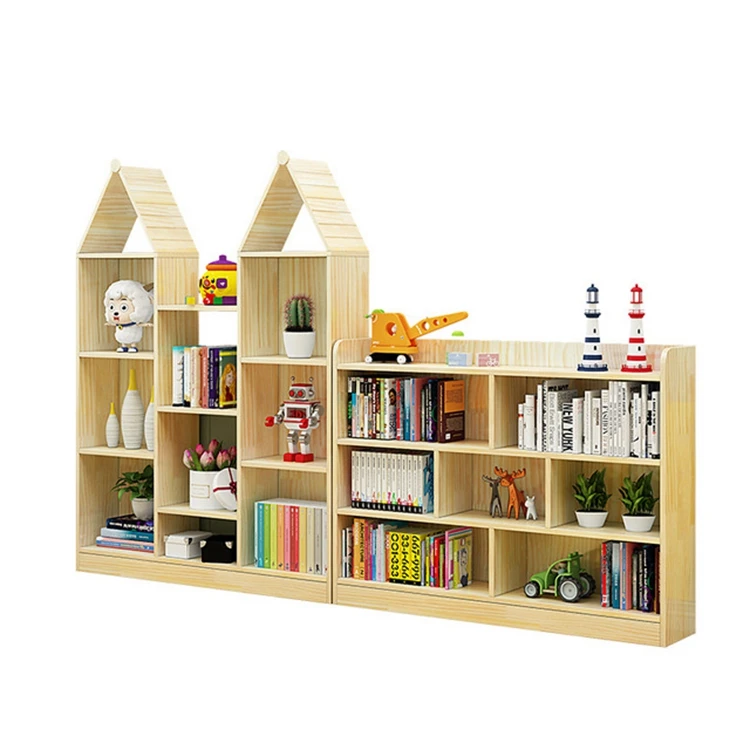 Saving Space wooden kids bookcase solid wood baby book rack bookshelf