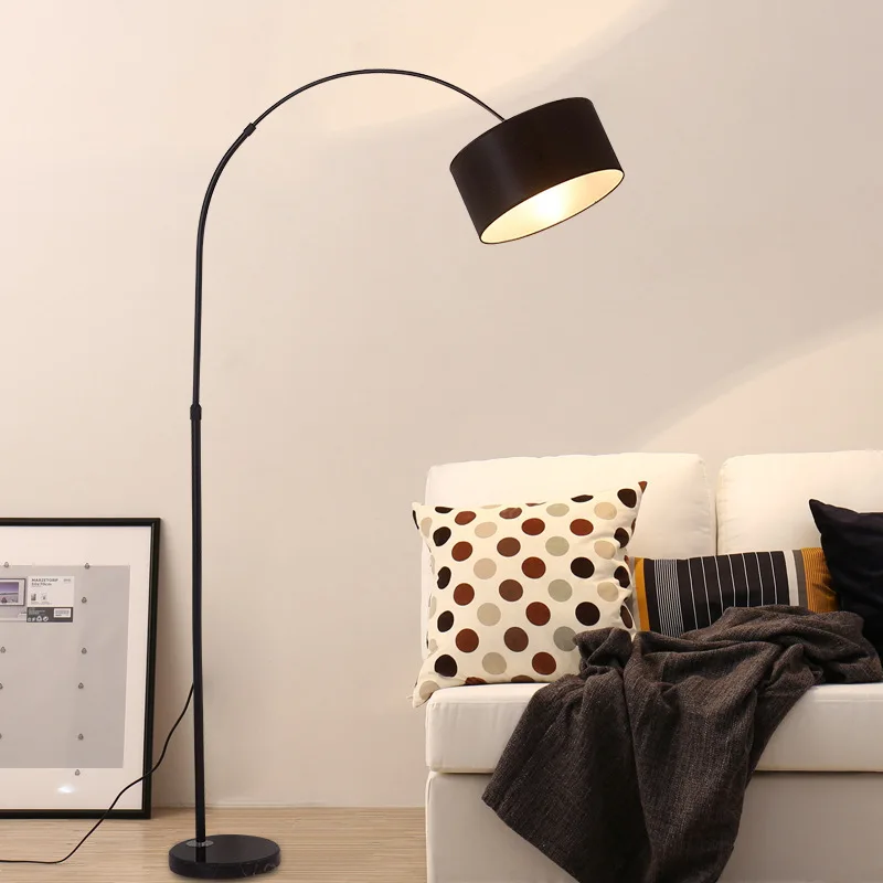 Adjustable Pole Living Room Decorative Remote Hanging Light Tall Standing Morden Led Arc Floor Lamp With Marble Base