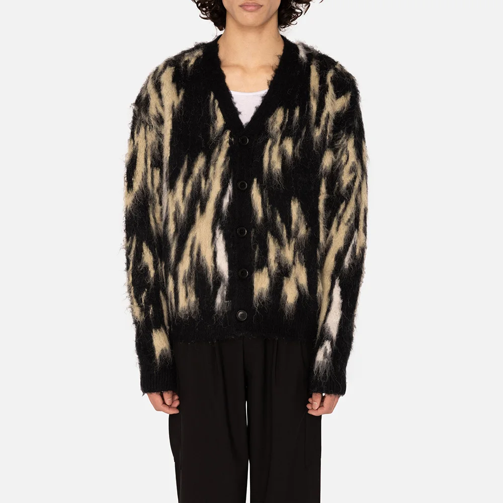 2023 Custom OEM & ODM mohair men knitted sweater Fuzzy Long Sleeve knitwear winter Cardigan knit custom men sweater