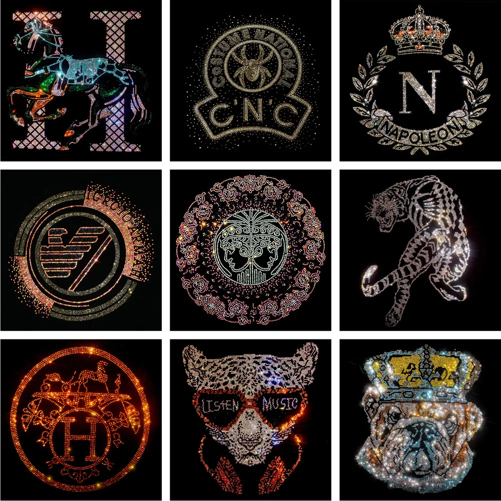Factory Wholesale Hot fix Rhinestone Transfer Colorful Bling Rhinestone Designs Custom Rhinestone Motif Transfer For Shirt