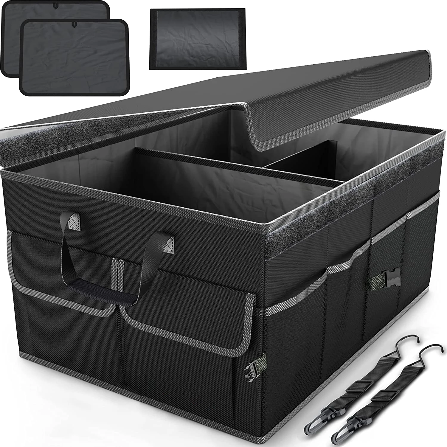 Multi Compartments Collapsible Portable Polyester PVC Cargo Storage Box Car Trunk Organizer for Auto SUV Truck Minivan
