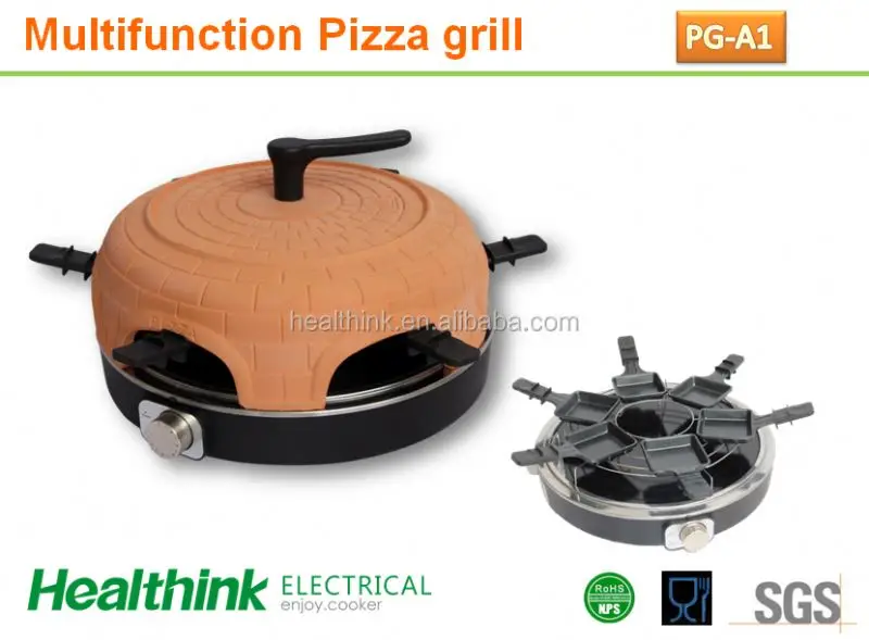 2000W electric bbq pizza grill, raclette function with 6 small pans