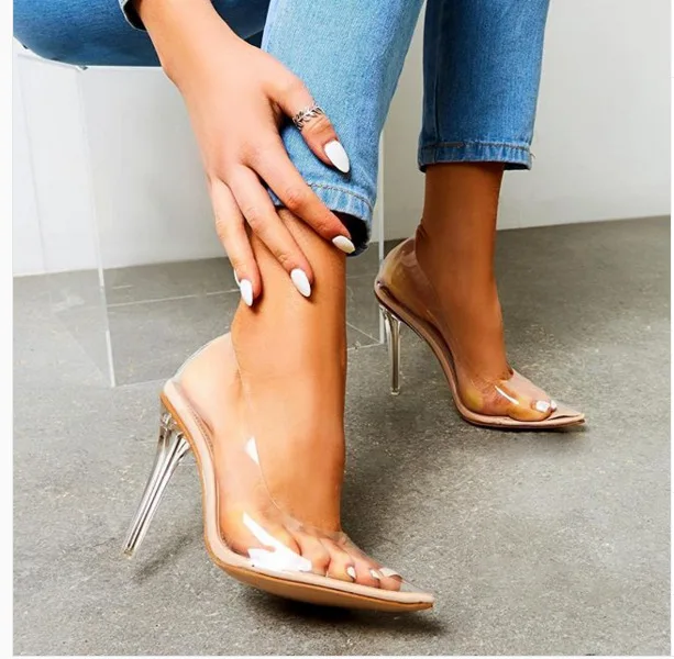 QuiteS Latest Plus-Size High Heels With Crystal Heels For Women Womens Summer Sexy Pvc Transparent Heel
