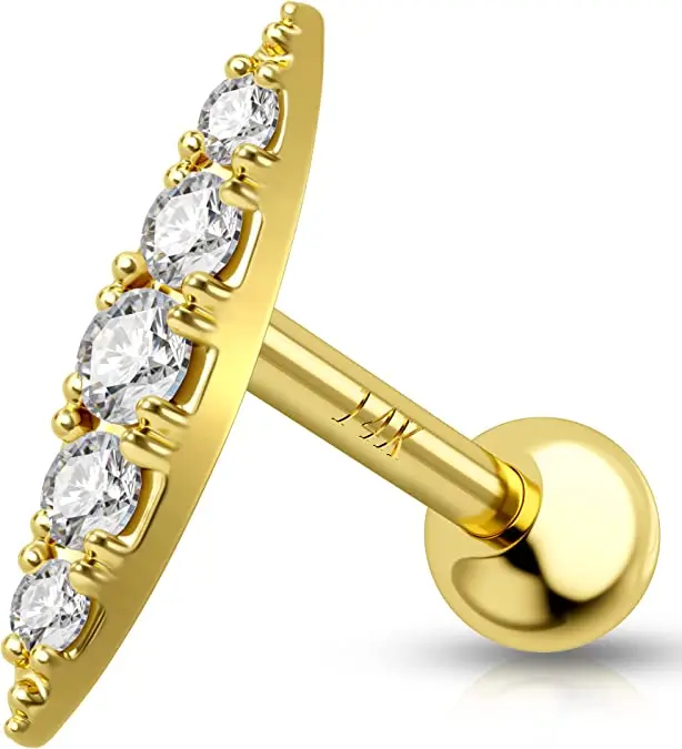 16g CZ Helix Rings Star Conch Piercing Jewelry Helix Stud Moon Helix Earring Crown Tragus Earrings 14K Gold Cartilage Earring