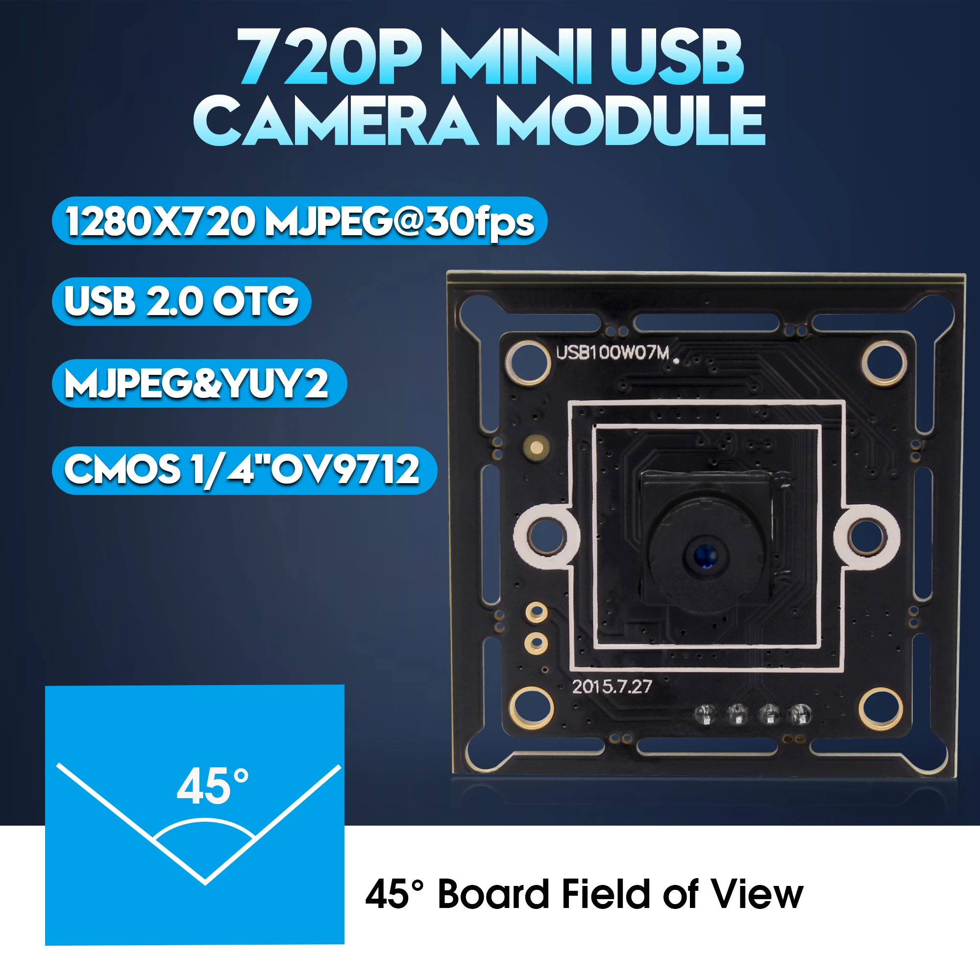 ELP OV9712 1Megapixel 1280*720 30fps USB2.0 Mini Digital Camera Module USB with 45 degree M7 lens