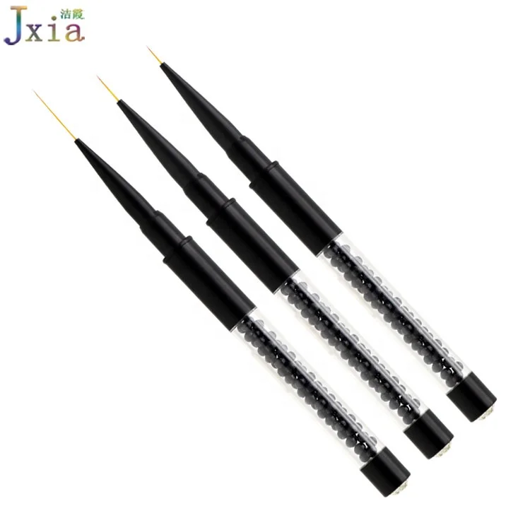 Jiexia New Mett Black Metal Handle Black Pearls Design Manicure Gel Nails Art Fine Liner Brushes