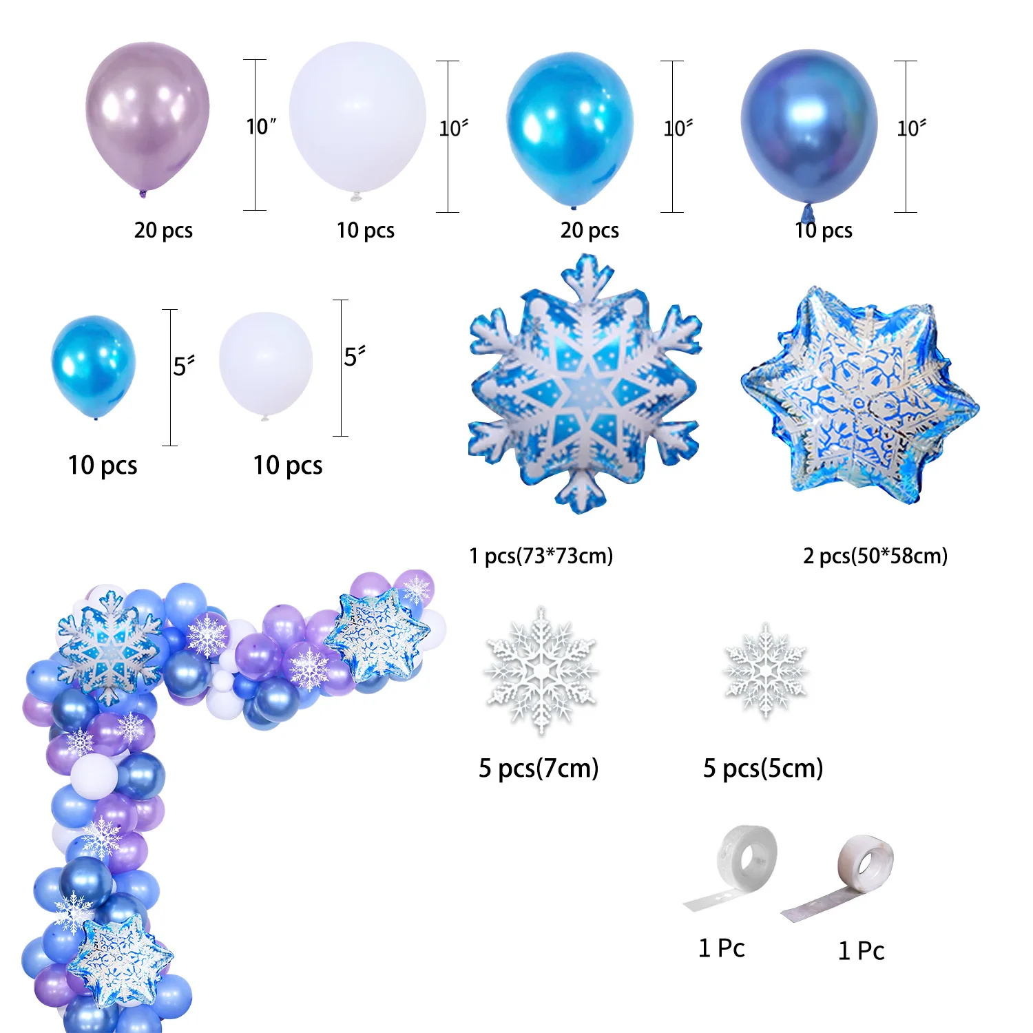 Frozen Themed Balloons Set Christmas Balloons Chain Decorative Christmas Snowflakes Blue Balloons Garland