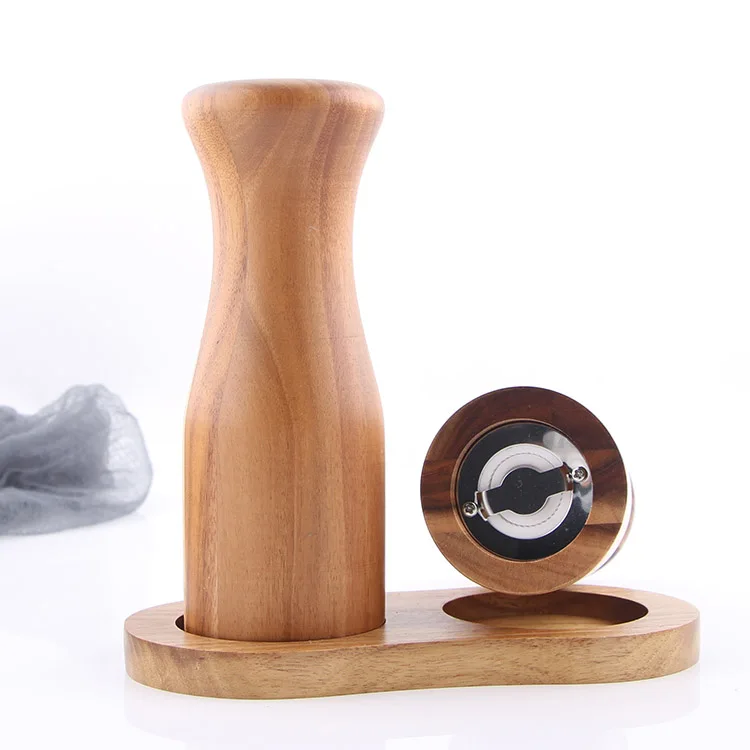 Premium Acacia Wood Salt and Pepper Grinder Set, Wooden Shakers with Adjustable Ceramic Core-Salt Grinder and Pepper Mill