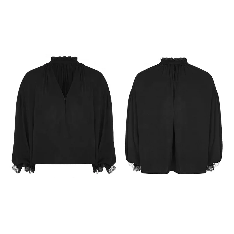 Punk Rave Gothic Style Shirt WY-852CCM Black Lace Cuff Men loose Blouse