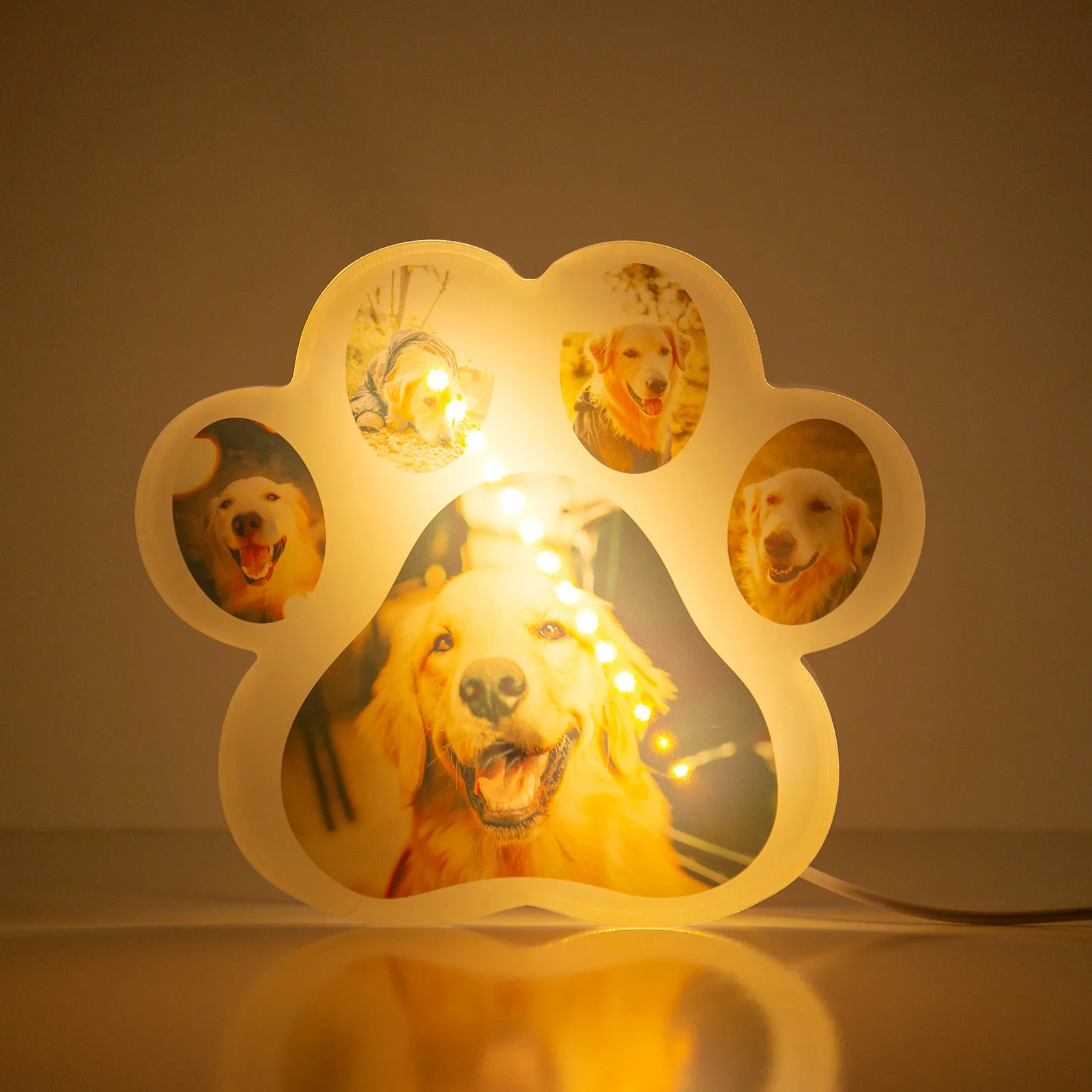Personalized Dog Paw Night Light Custom Photos Acrylic LED Night Lights for Bedroom Home Decor