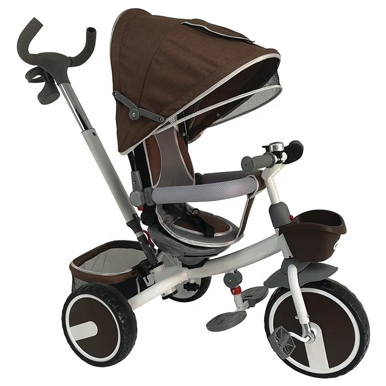 2022 Newest Easy assemble kids tricycle with rear basket trike with canopy push bar wholesale bike stroller Best seller