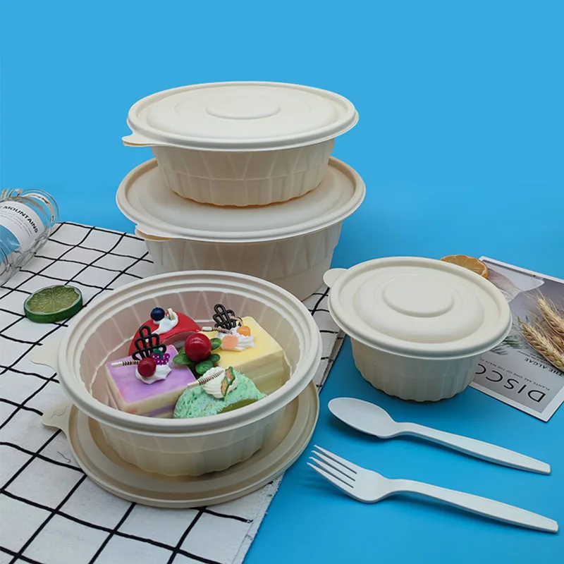 Corn Starch Disposable Soup Bowl Noodles Takeaway CornStarch Round Food Container Hot Soup Bowls With Lids