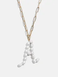 Barlaycs 2021 Fashion Pearl Initial Zodiac Letter Pendant Cuban Chain Women Jewelry Custom Packaging