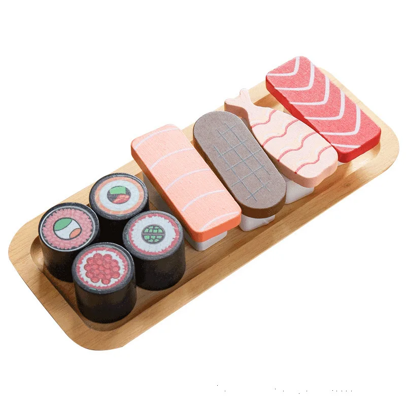New Design Role Play Simulated Miniature Food Sushi 3d Diy Montessori Wooden Kitchen Toys Set For Kids Boys Girls Learning CE