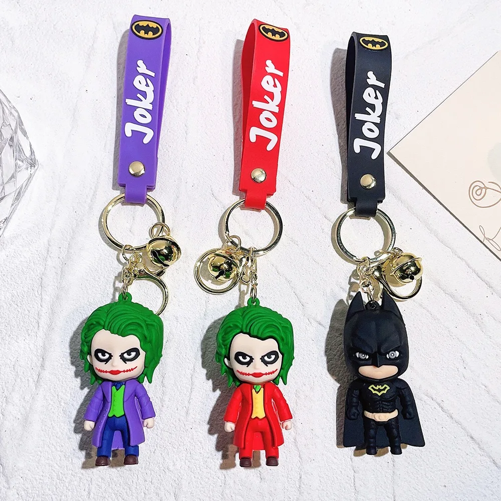 3D Cartoon rubber Anime keychain Super Hero Series The Dark Knight Joker keychain cute pvc Kawaii Bag pendant Keyring Key chain