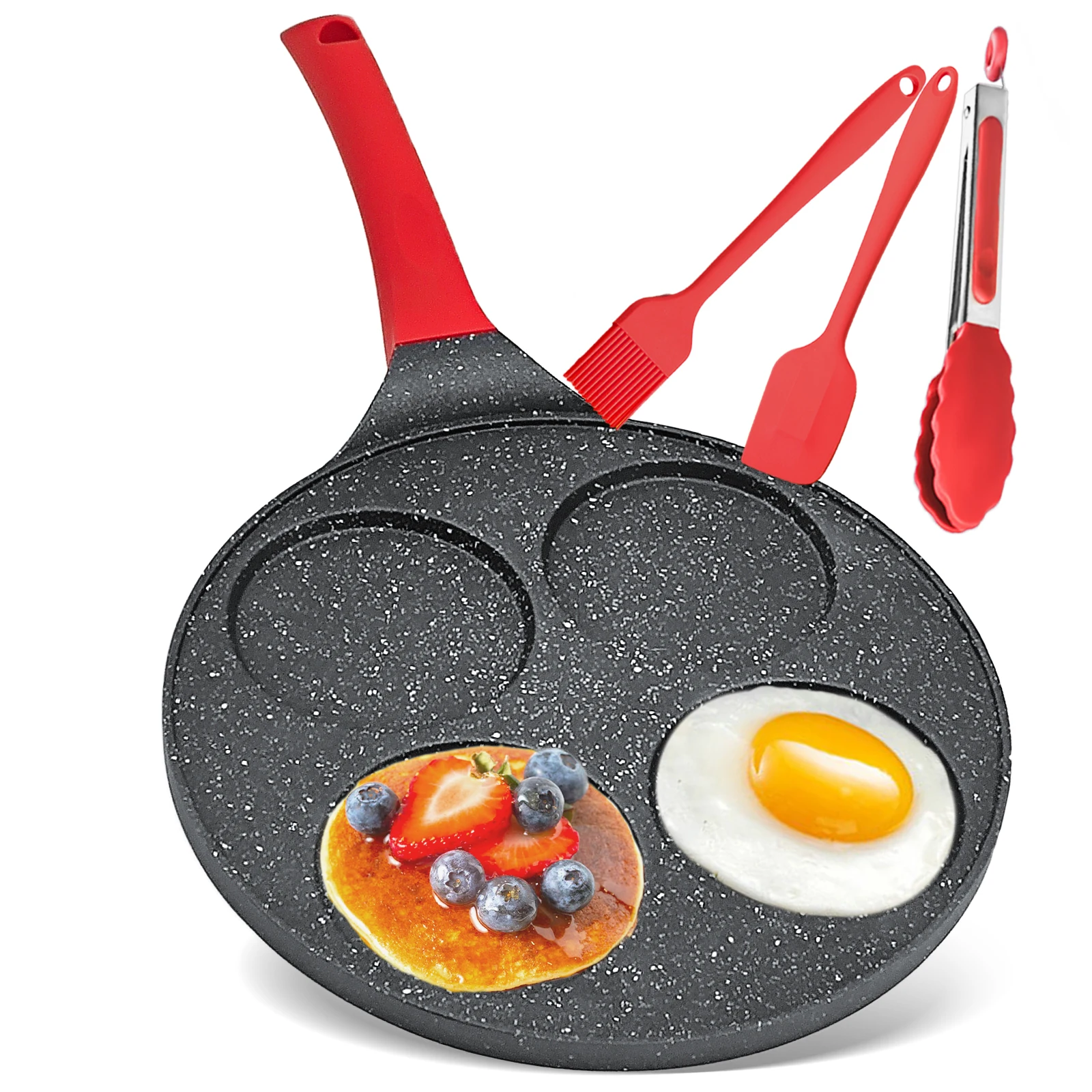 Kitchen Utensils Non-stick Frying Pot Pan 7 seven-Holes Steak Egg Pancake Thickened Omelet Pan Wooden Waffle Handle Pan