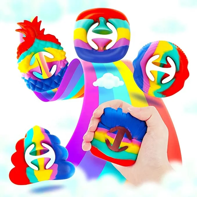Finger Sensory Fidget Snapper Snap Grip Grab Squeeze Toy for Stress Anxiety Relief Snap it Rainbow Colorful