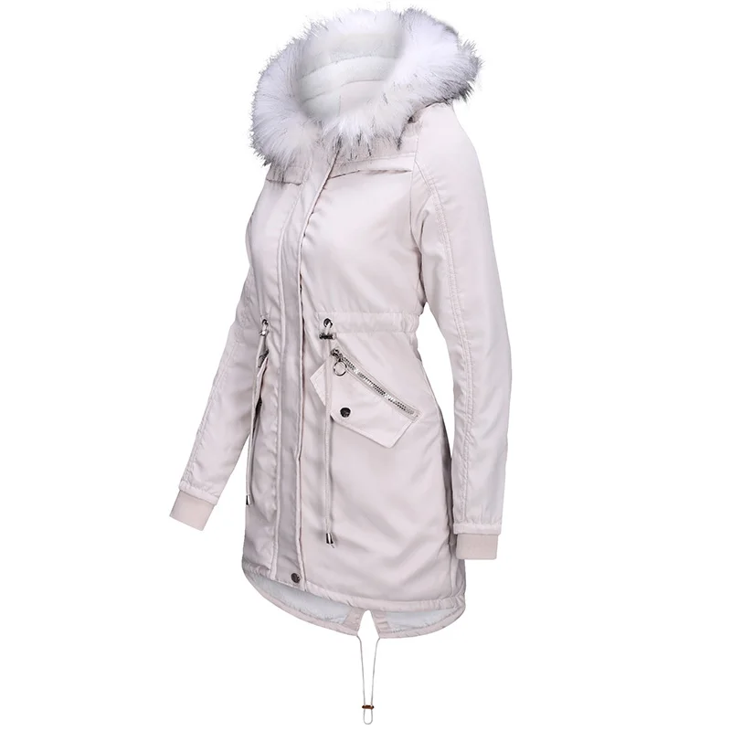 
2019 New Arrivals Wholesale Fashion Womens Winter Long Coats Faux Fur Lining Outwear Jacket with Hood 