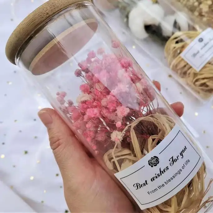 new design handmade decorative preserved dried flowers in glass bottles