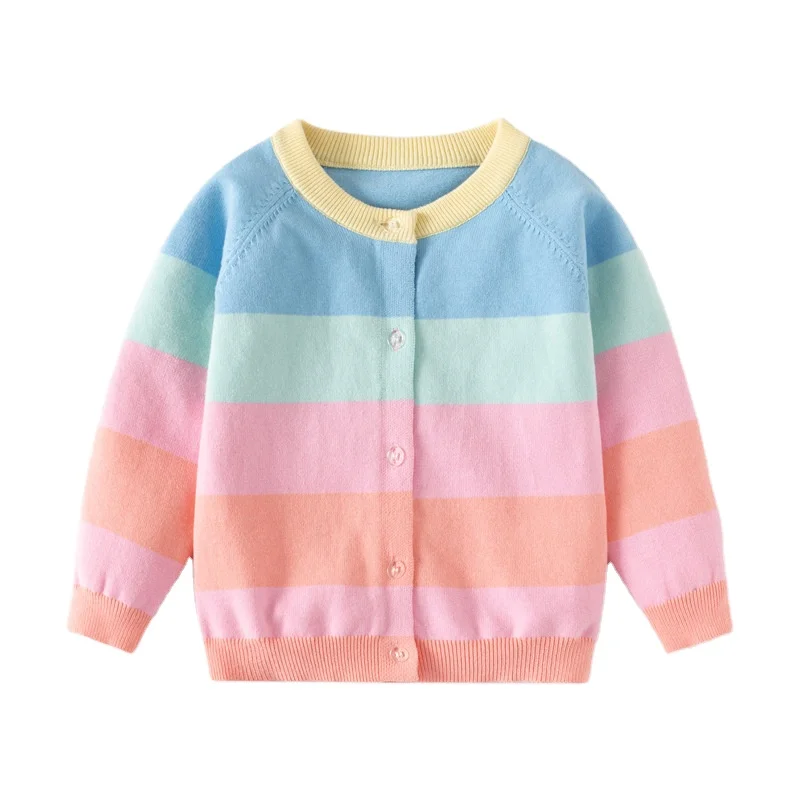 Rainbow Striped Cotton Printed Knitted Long Sleeved Cardigan Sweater For Winter Kids Clothes