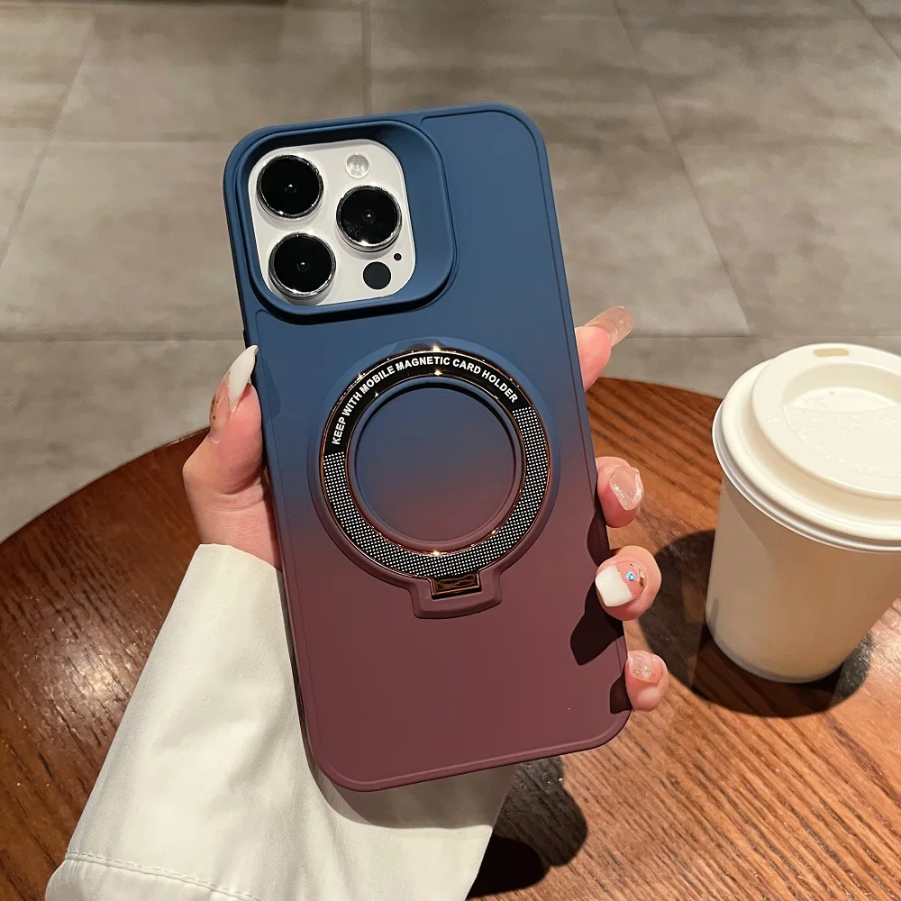 luxury phone case for iphone 15 gradient TPU back cover with holder new colorful case for iphone 11 12 13 14