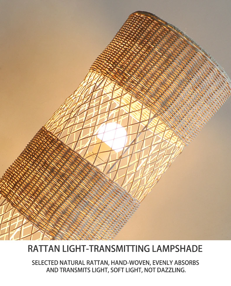 wholesale factory Customized Nordic Vintage Hand woven Natural Rattan floor lamp home interior Indoor Decoration
