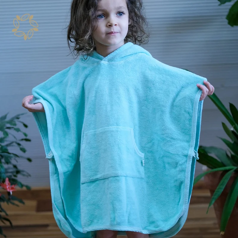 100% Organic cotton kids beach cover up terry towelling sustainable kids beach poncho eco friendly baby beach poncho