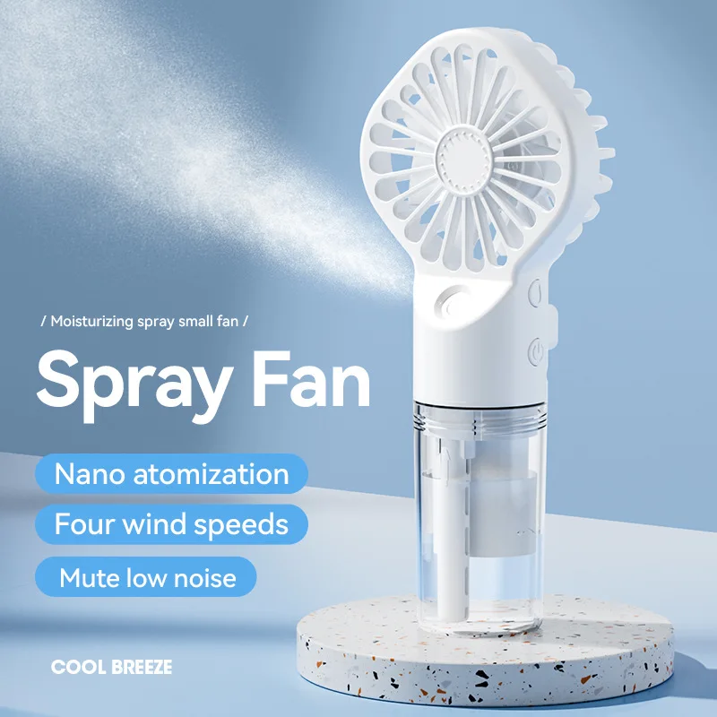 USB Rechargeable Air Cooling Fan Mini Portable Water Misting Fan 4-Gears Wind with Water Tank for Outdoor Travel