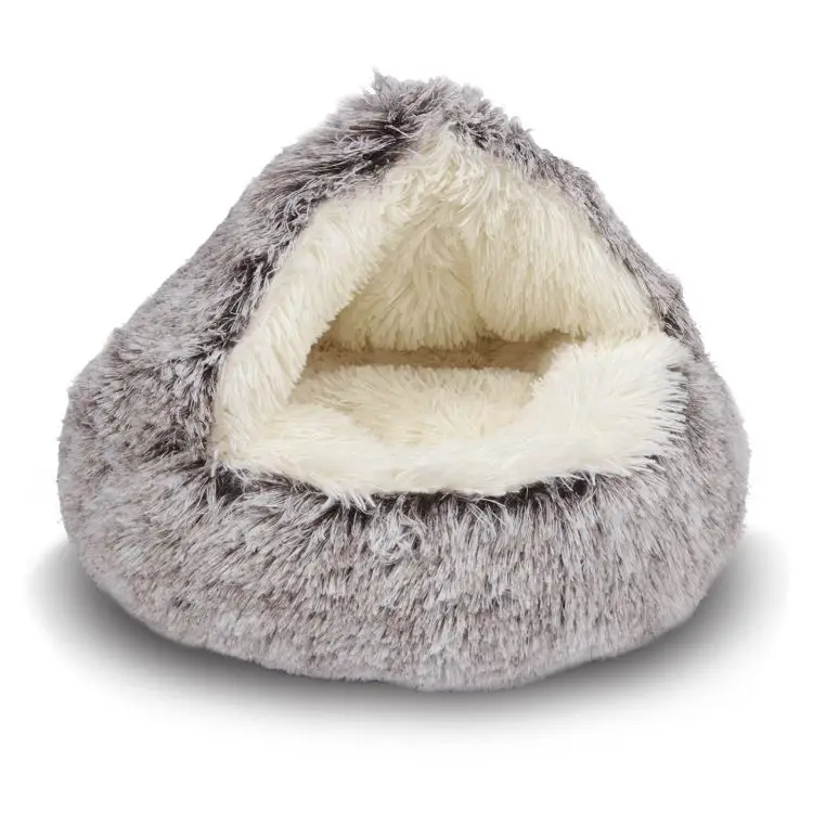 Wholesale Customized Cat House Cave Bed Cozy Indoor Cat Bed Round Plush Fluffy Hooded Cat Bed Cave Waterproof  Washable