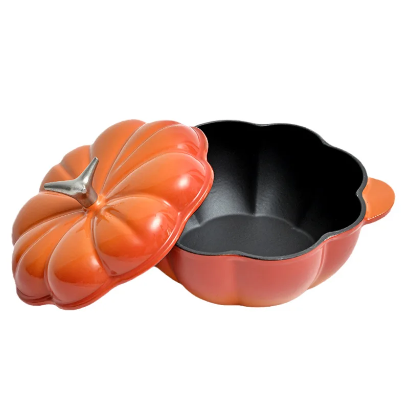 Custom orange 24CM pumpkin pot cast iron enamel crock pot non-stick oven  double handle induction cooker with lid gas universal