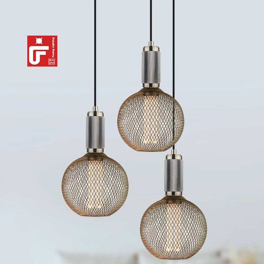 Large Nordic Industrial Black Metal Mesh Pendant Light Globe Ball Cage Hanging Lamp For Dining Room Kitchen Restaurant Cafe