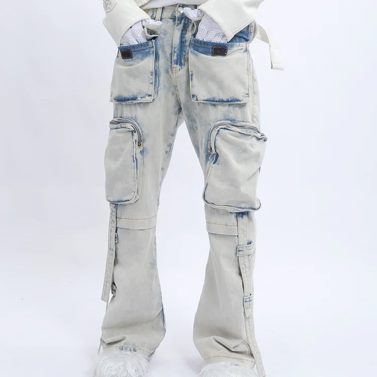 High Quality 280gsm Denim Trousers Sweatpants 100%Cotton Baggy Custom Cargo Vintage Washing Jeans Pants For Men