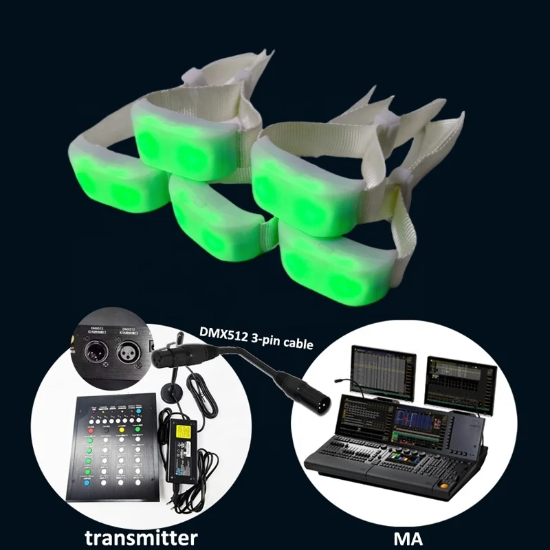 DMX control led flashing light up for concerts 4 channels cell button battery replaced led luminous bracelet for party