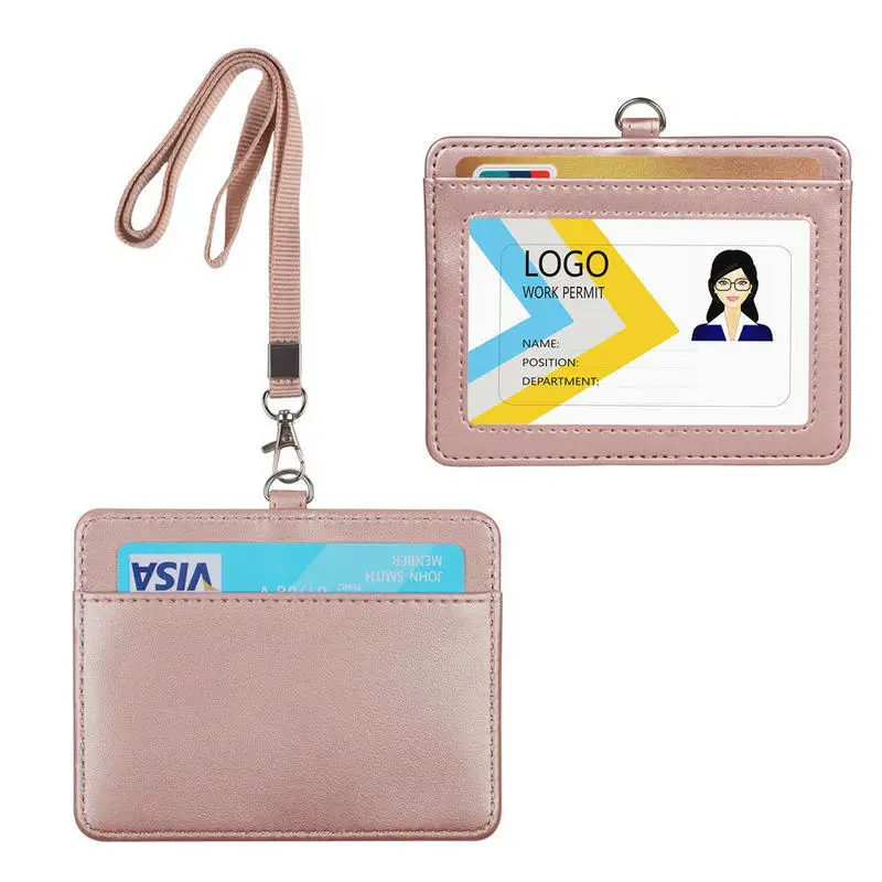 PU Leather ID Tag Working Permit Case for Staff Employee Pass Work Card Cover Badge Holder Sleeve with Lanyard ID Tag Neck Strap