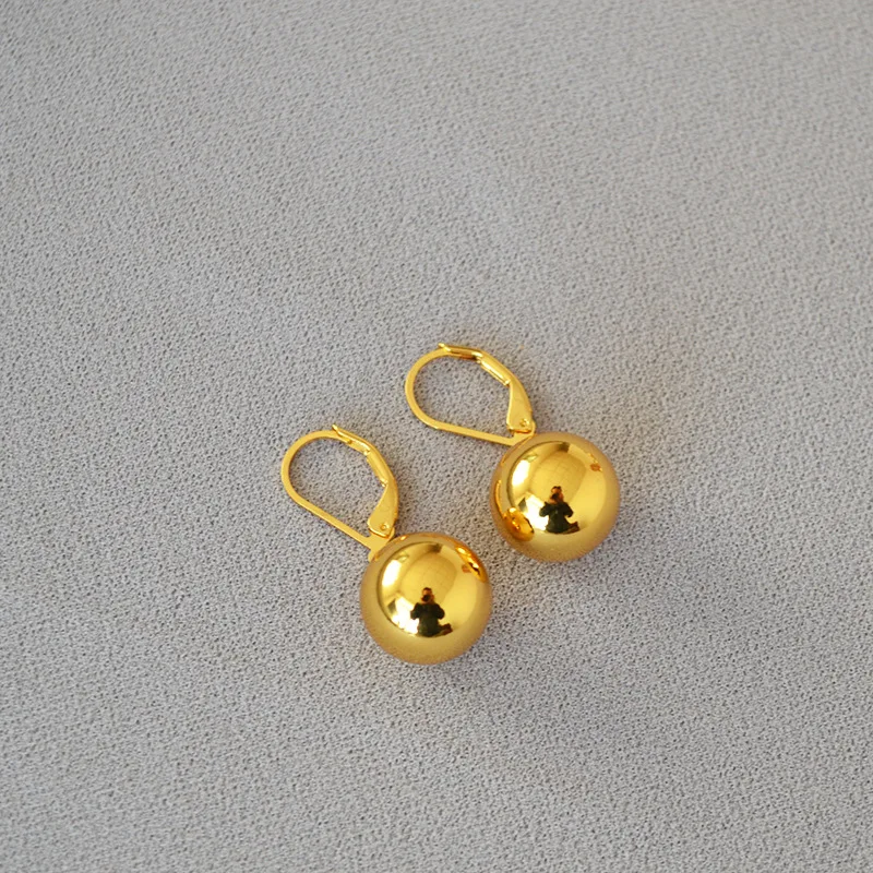 INS cold scenery surface fish hook hollow gold-plated copper empty ball drop earrings