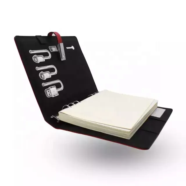 custom multifunctional a5 lock charger pu leather diary planner notebook with powerbank and usb flash drive
