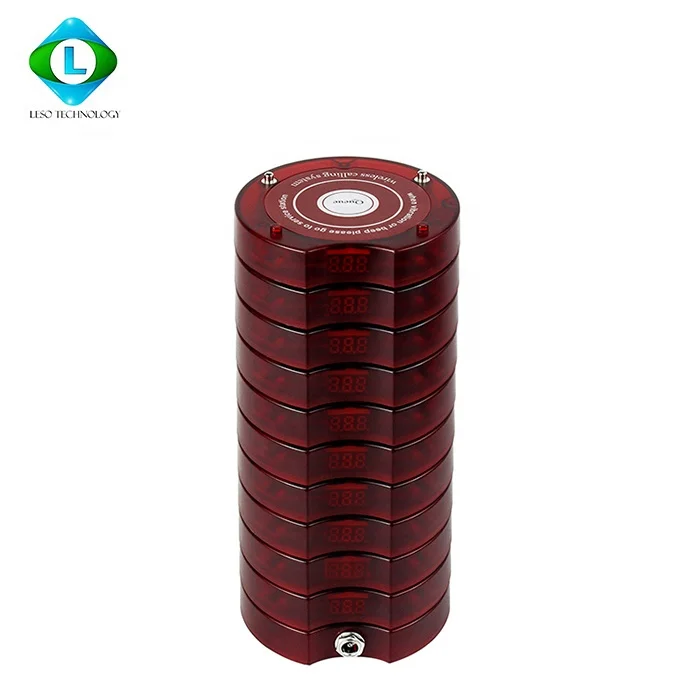 Pager Restaurant Calling System Wireless Guest Paging Queuing System Pager for Guests 1 Transmitter+10 Coaster Pagers 110-240V