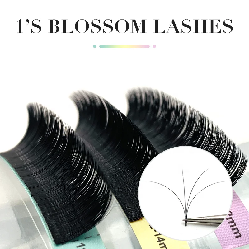 NATUHANA Wholesales PBT Mink 1S Blossom Eyelashes Individual Matte Black Lash Extensions Easy Fan