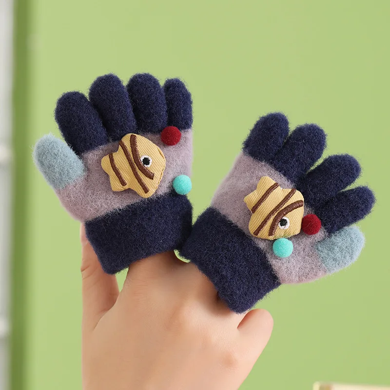 2023 Orange Half Finger Warm Winter Gloves for Children Lovely Rabbit Pattern Covered Mittens for Kids