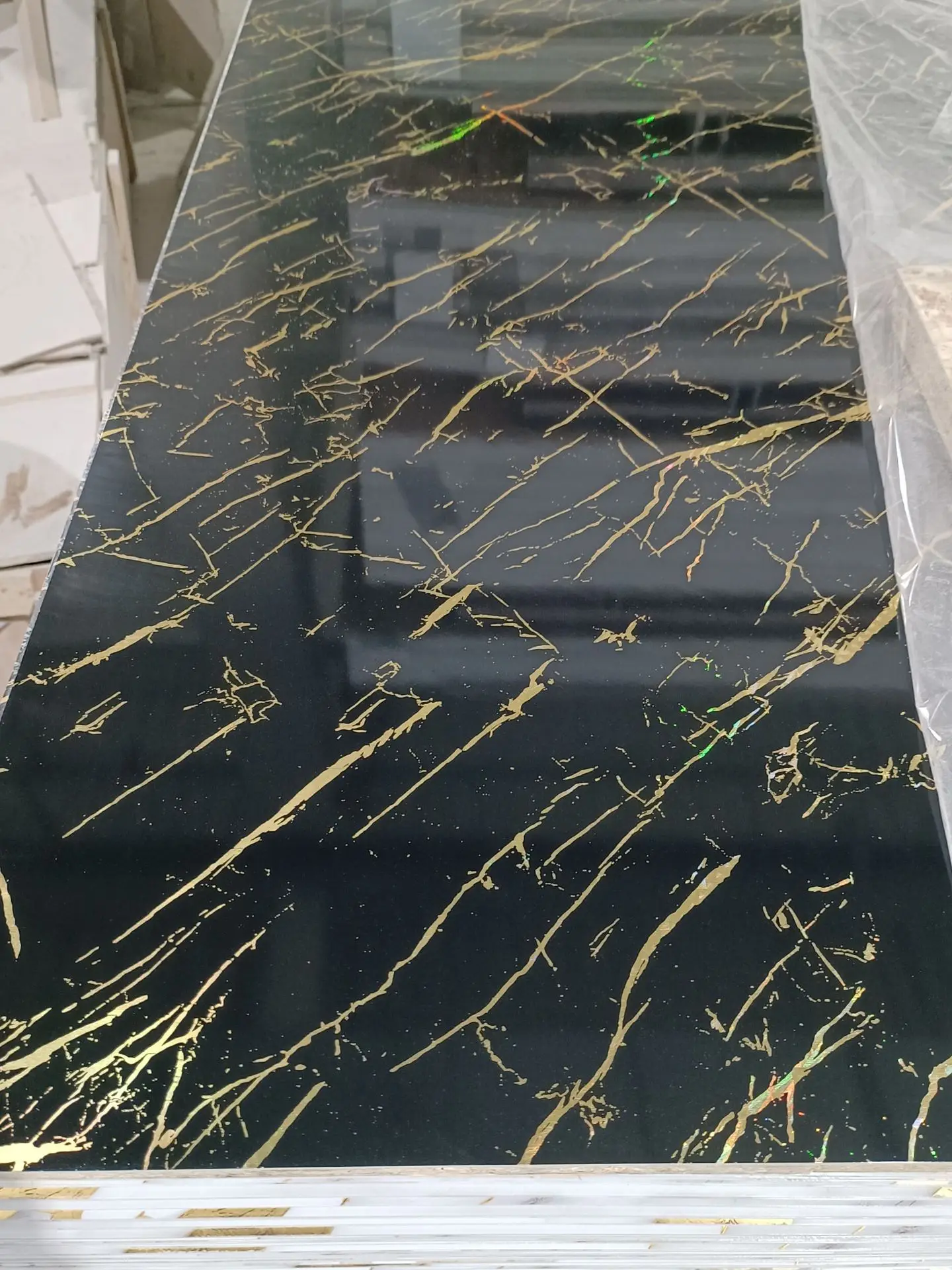 Factory price 1220mm*2440mm 3mm white high gloss uv mable wall panel spc uv wall panel waterproof wall louver panel