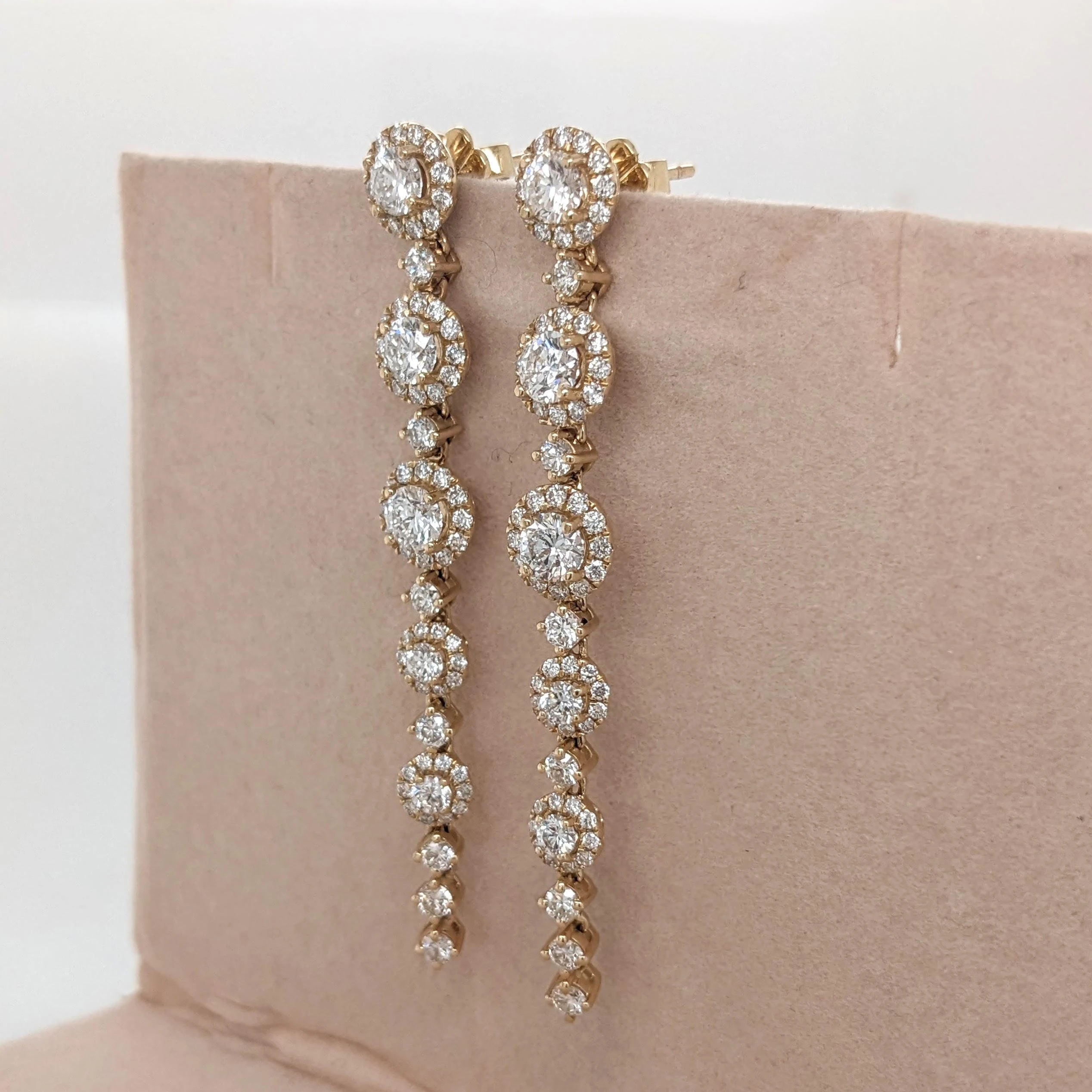 Natural Diamond Halo Dangle Earrings Solid 14k Yellow Gold Dangle Drop Earring