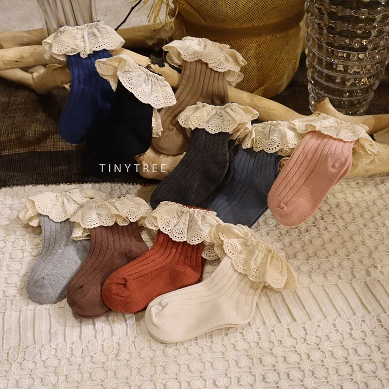 Однотонные детские носки с испанской расцветкой, вязаные детские носки для маленьких девочек, теплые мягкие кружевные носки для малышей